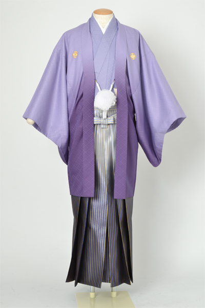 成人式振袖レンタル 男物紋付・羽織(紫ぼかし紋付・紫グラデェーション袴)