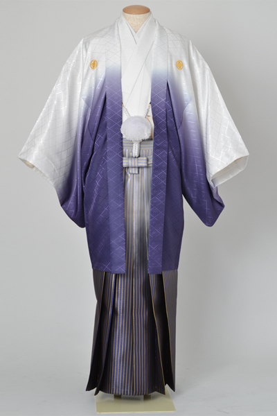 卒業式 袴 レンタル 男物紋付・羽織(白紫ぼかし・紫グラデェーション袴)