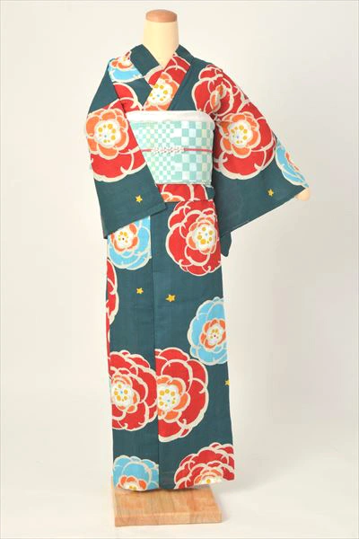 浴衣レンタル 渋谷 浴衣（緑地×大輪の花）