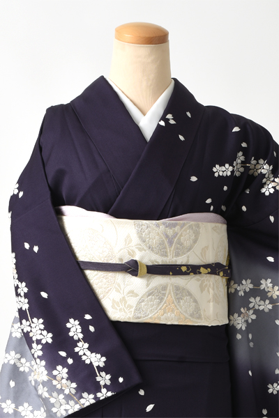 訪問着[茄子紺/桜/総刺繍]