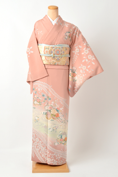 訪問着[ピンク・花車・辻が花風]