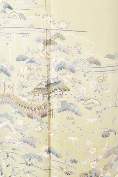 訪問着[淡鶯色・風景文様]