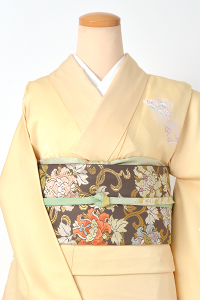 訪問着[クリーム色×オレンジぼかし]