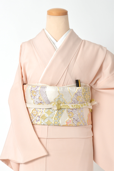 色留袖[薄桜色・扇に草花]