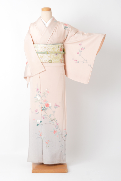 訪問着[サーモンピンク・花模様]