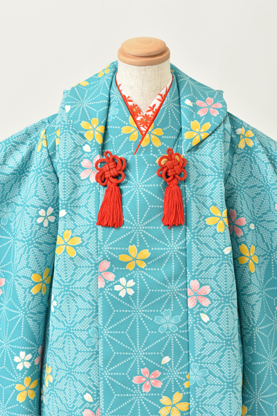 三歳祝着セット[水縹色・麻の葉]