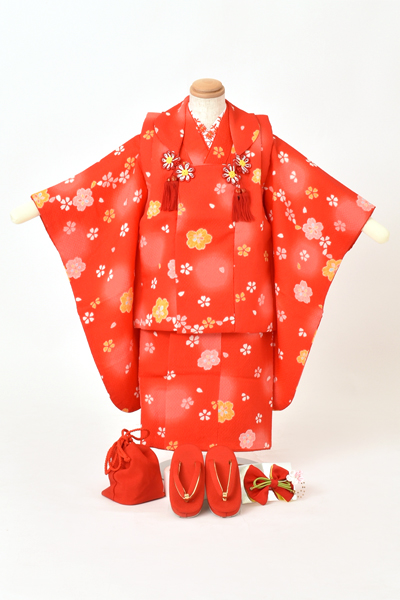 三歳祝着セット[赤・花々]