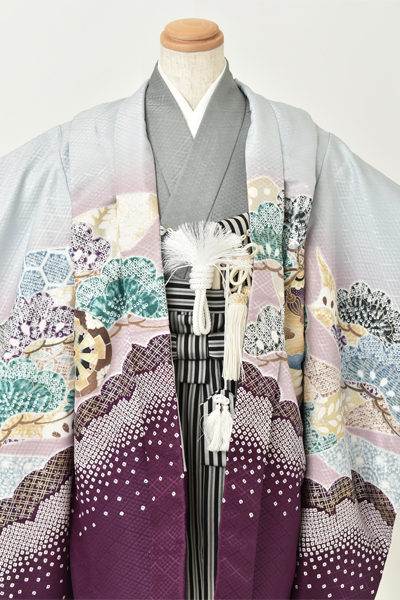 五歳祝着セット［グレー紫・鷹］