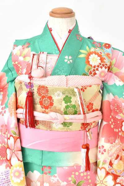 七歳祝着[青緑・牡丹]