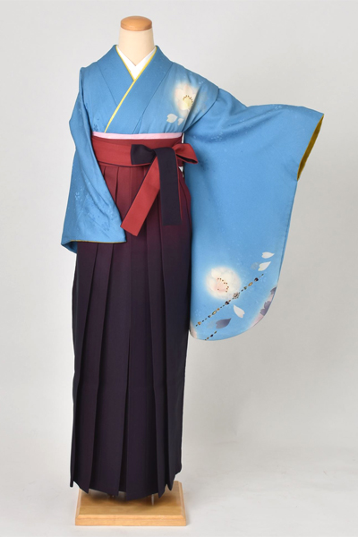 卒業袴(水色・さくら着物/赤青ボカシ袴)