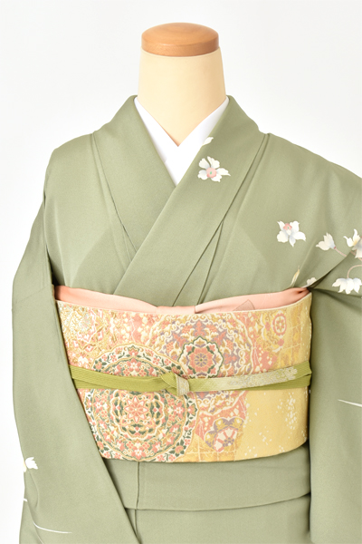 訪問着[灰緑・草花文様]