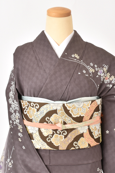 訪問着[茶色・小花]