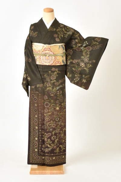 訪問着[深緑・刺繍]