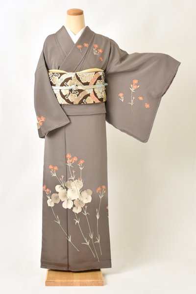 訪問着[チャコールグレー・草花]
