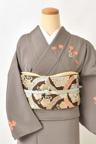 訪問着[チャコールグレー・草花]