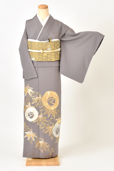 色留袖[素鼠色・向い鶴丸]