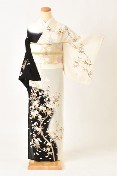 絽訪問着[白黒・桜]