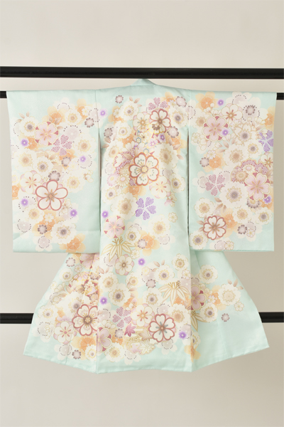 お宮参り[水色・花々]