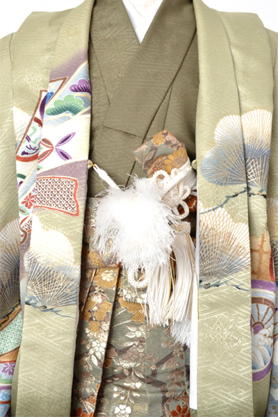 5歳祝着[緑色・鷹、束ね熨斗]