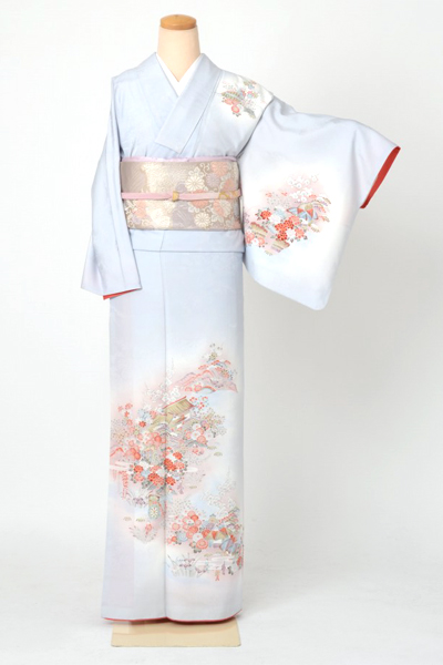 訪問着[水色・花]