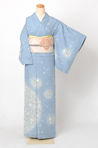 訪問着[水色・サクラ]