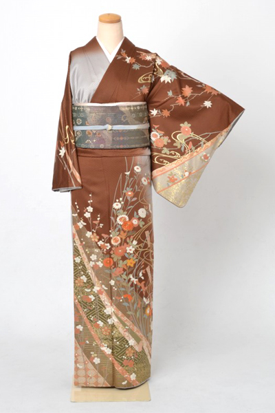 訪問着[茶色・花]