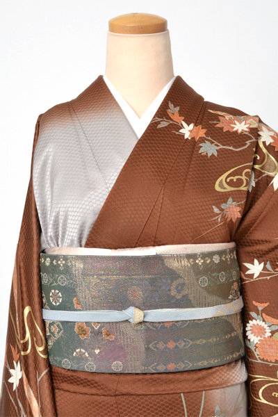 訪問着[茶色・花]