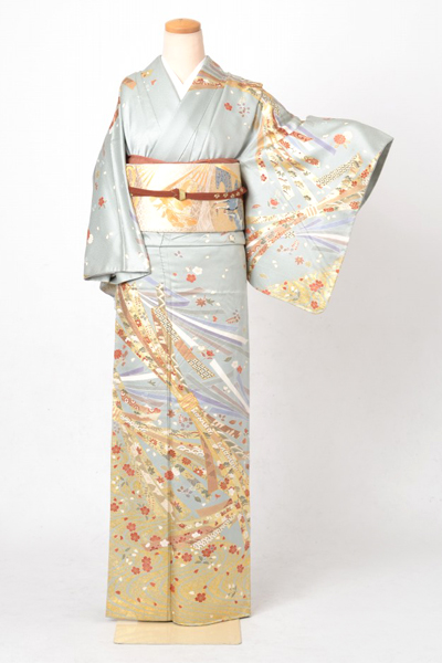 訪問着[水色・束ね熨斗]