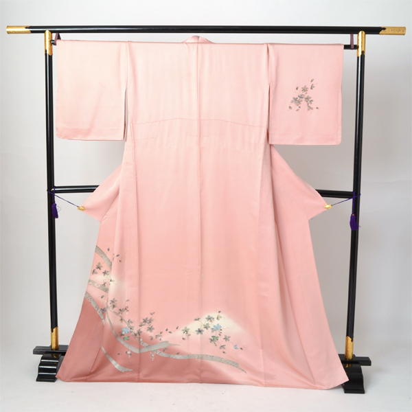 単衣訪問着［薄紅梅色のぶどう模様］