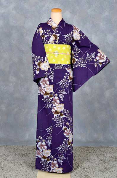 浴衣(変わり織紫・若草半幅帯)