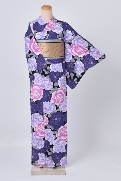 浴衣(紫×大輪花)