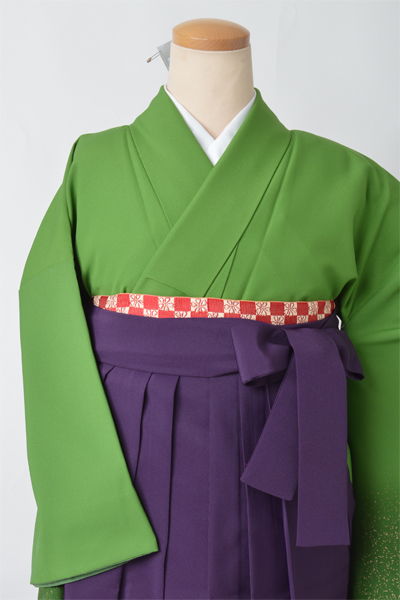 卒業袴【緑色に金のたたき/紫無地袴】