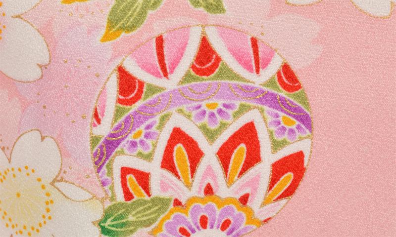 一歳女児被布【桜色の着物に桜と手毬模様の被布】