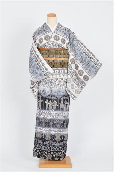 訪問着 総柄で珍しいエジプト柄 着物レンタルあき 来店着付け無料 全国配送無料