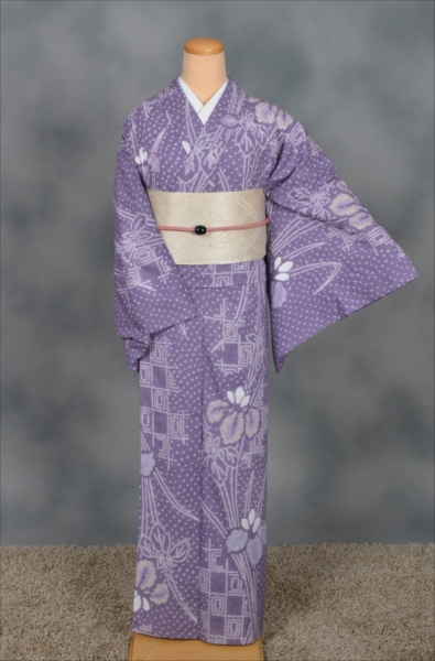 着物風浴衣(紫・絞り)