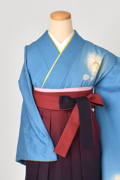 卒業袴(水色・さくら着物/赤青ボカシ袴)