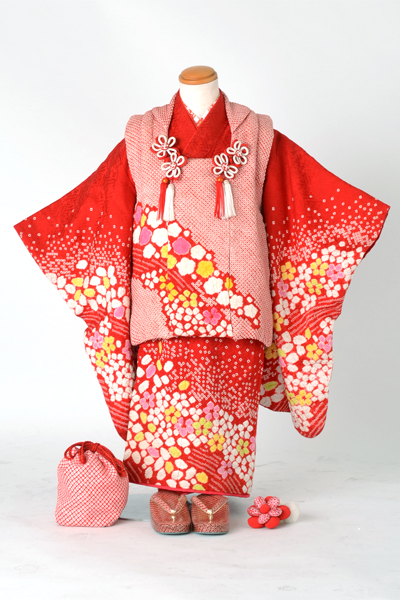 三歳被布セット 正絹赤絞り(花)
