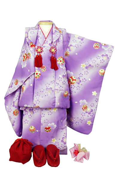 三歳被布セット うす紫ぼかし(花と手まり)