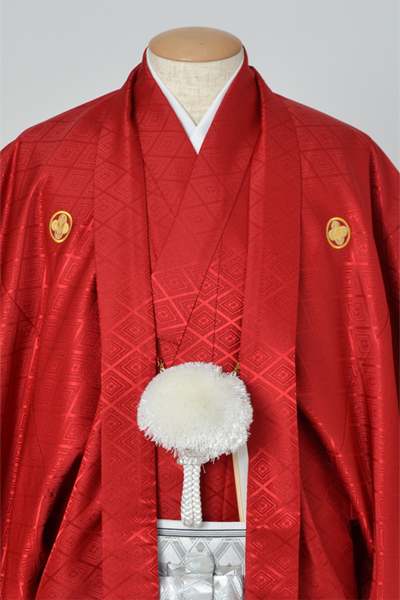 男物紋付・羽織(赤紋付・シルバー袴)