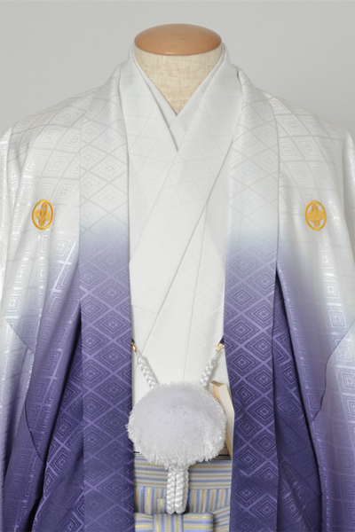 男物紋付・羽織(白紫ぼかし・紫グラデェーション袴)