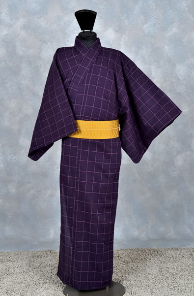 ゆかた[163-173cm](紫・格子)