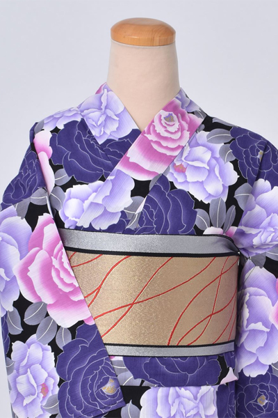 浴衣(紫×大輪花)