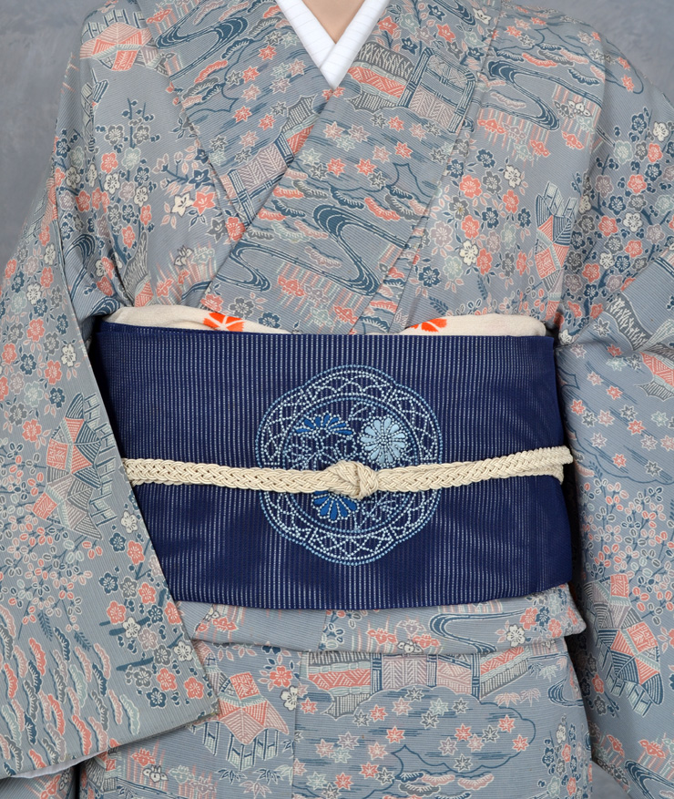 葉月八月◇絽の小紋に相良刺繍の紗名古屋帯―昭和年
