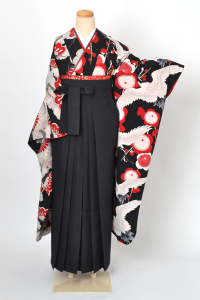 卒業袴［振袖・鶴×無地]