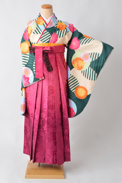 卒業袴［ベージュ×深緑・四季花］