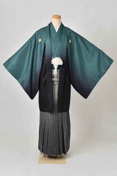 紋付袴[緑・黒紋付・袴］